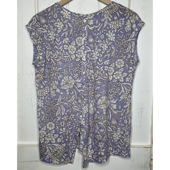 Rachel Ashwell Purple Floral Linen Top Asymmetrical Button Back Cottagecore M - Picture 2 of 8